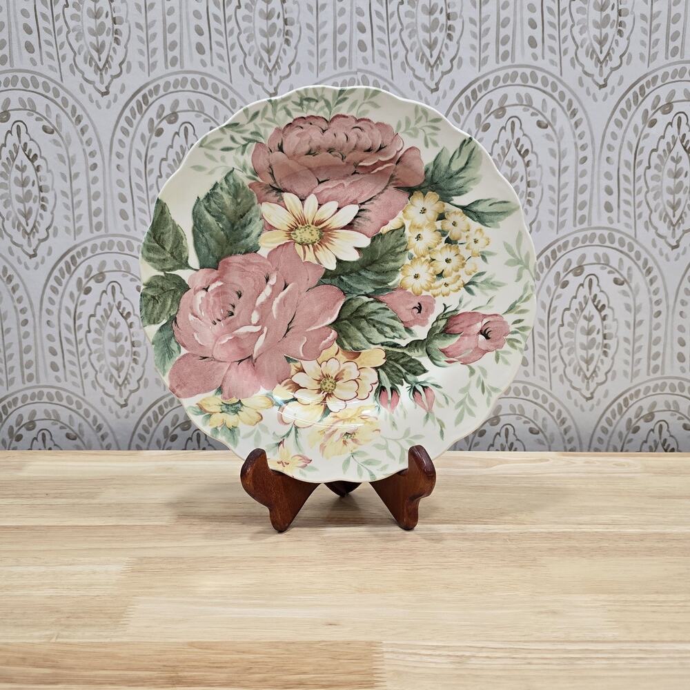 Nikko English Garden Pink Roses Dinner Plate Wall Decor Scalloped Edge Japan Vtg